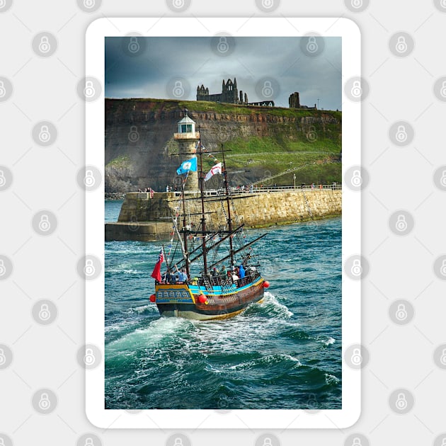 Whitby Harbour, Yorkshire. The Bark Endeavour, Nautical British coast art Sticker by BarbaraGlebska